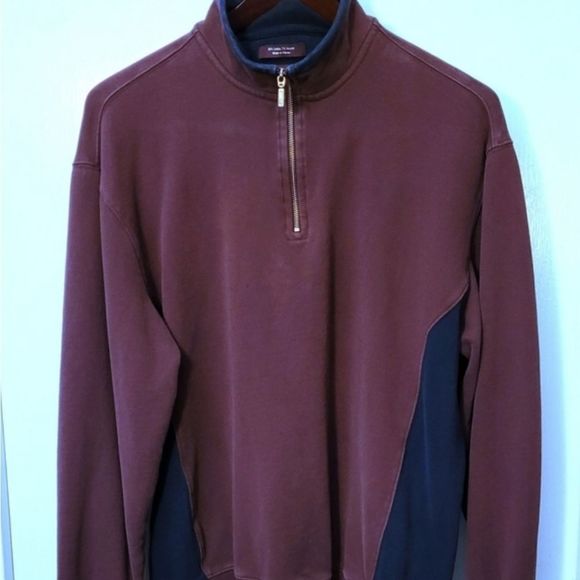 Nordstrom vintage quarter zip heavy sweatshirt Maroon/Navy Large - Picture 1 of 8